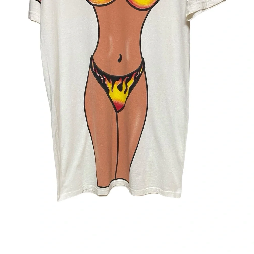 Vintage 90s Streetwear Distressed Flame Bikini Beach T-Shirt Women's Swim Dress